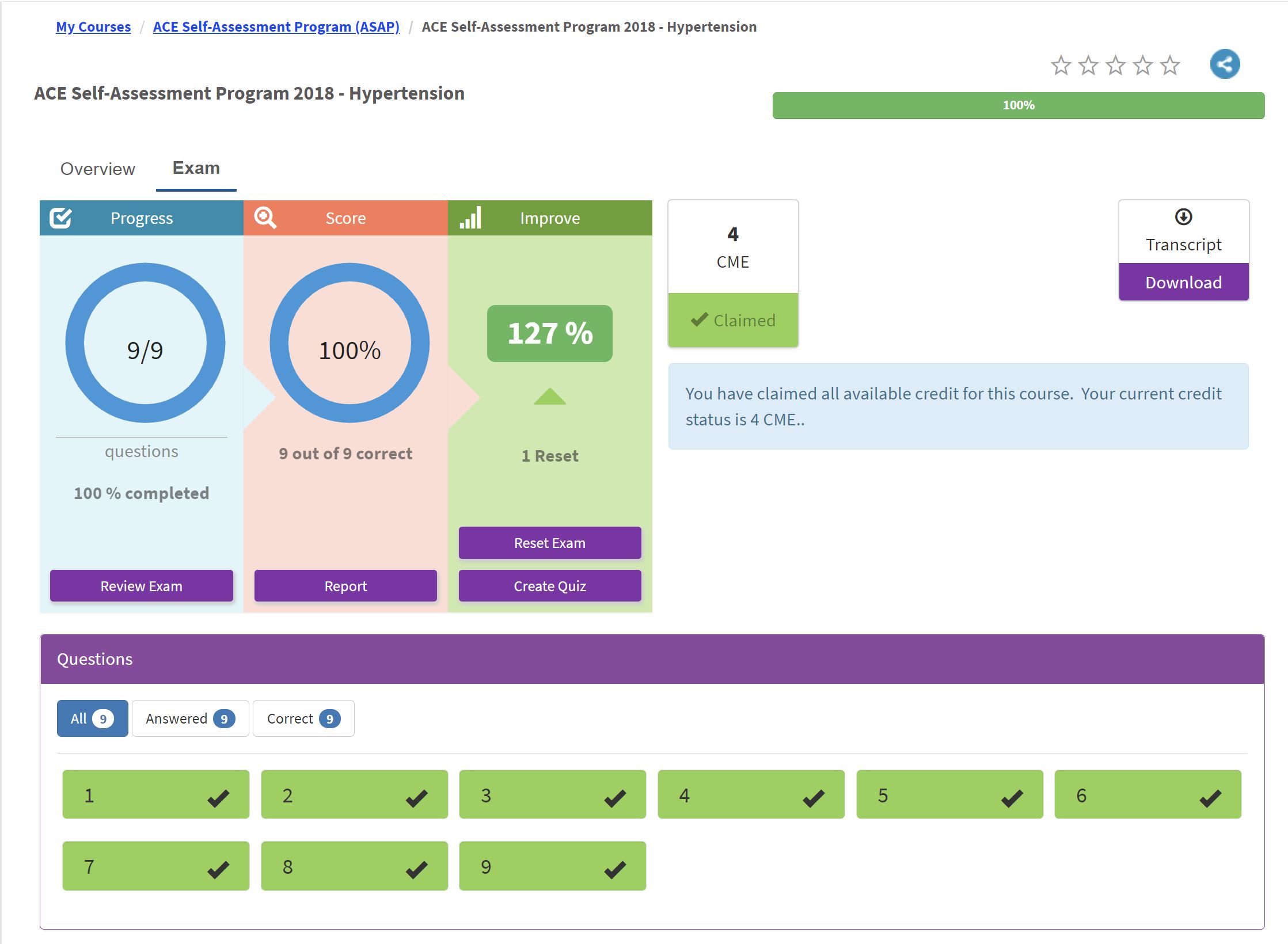 screenshot of My Learning Activities